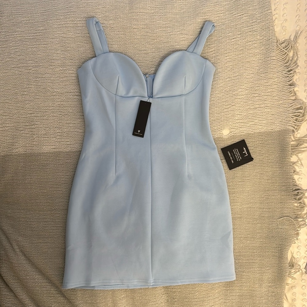 Party Presence Light Blue Sleeveless Bustier Bodycon Mini Dress